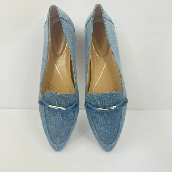 EASY SPIRIT CARLINA, LOAFER SLIP-ON, BLUE CANVAS, DRESSY POINTY TOES, SIZE 12 - Picture 8 of 14
